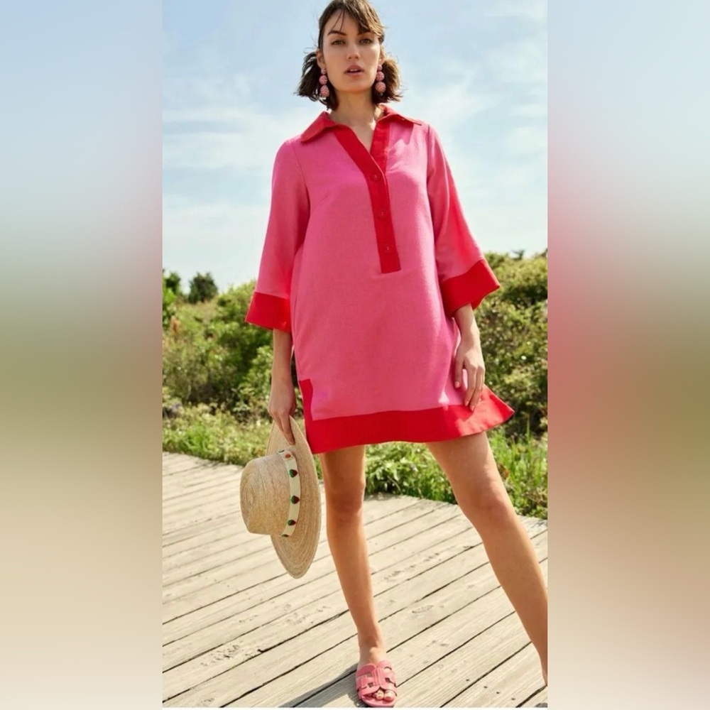 Abby Glass Piper Caftan Dress Pink Linen